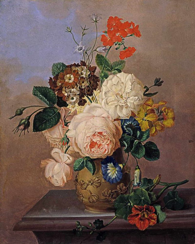 Marija Auersperg Attems - Tihožitje s cvetjem in sadjem